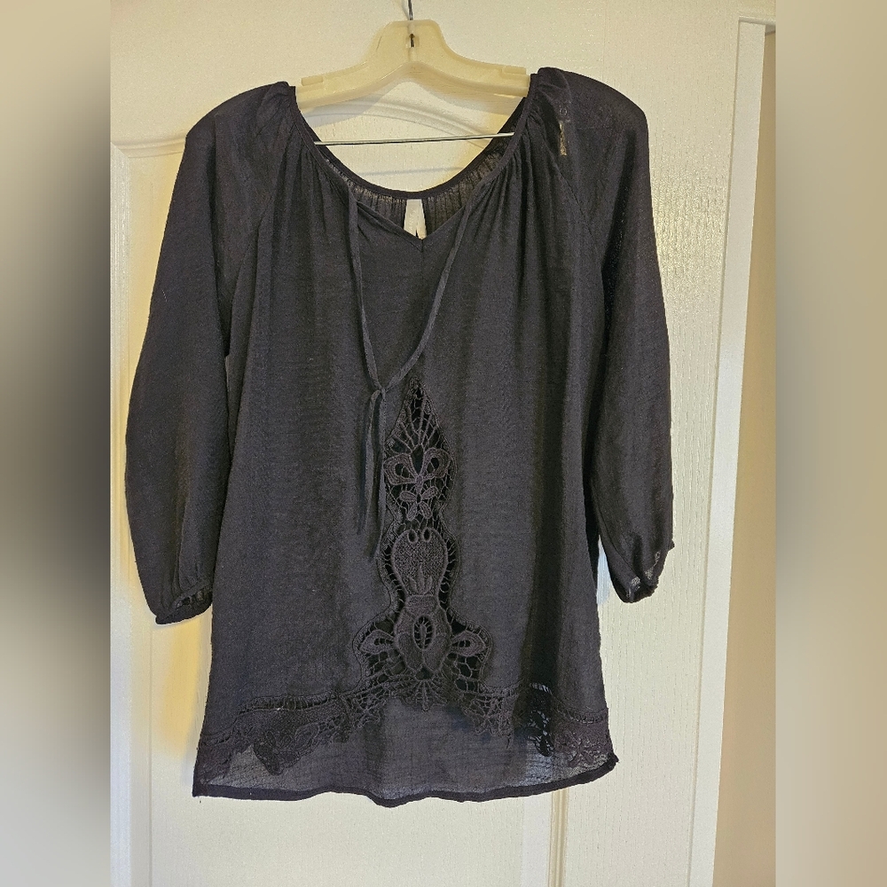 Vanity Black Crochet Accent Blouse
